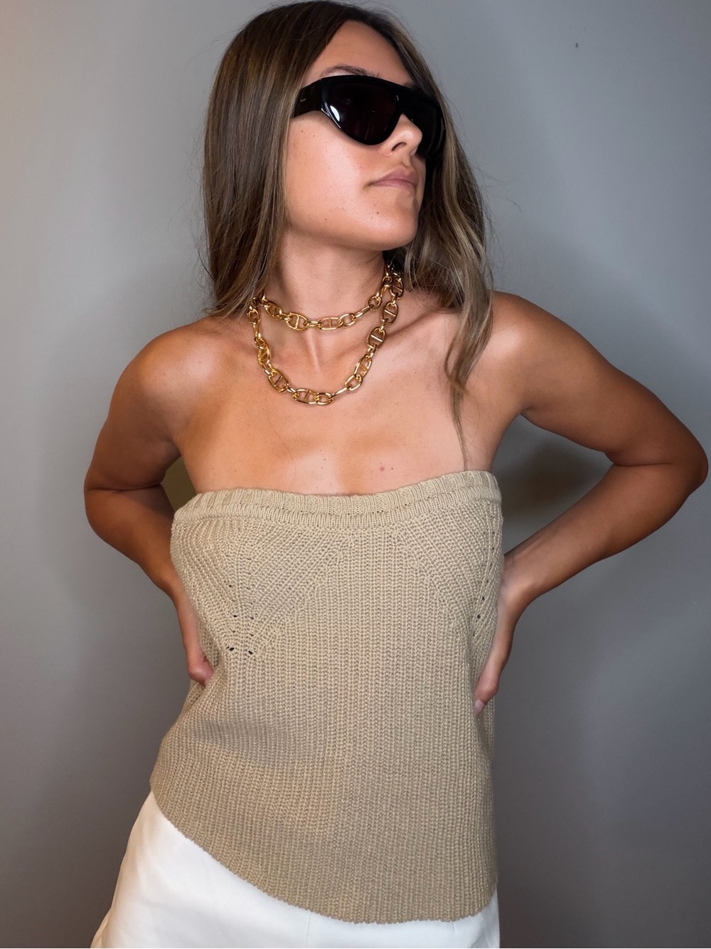 Deluc Beige Knit Strapless Camisole
